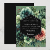 Sage Moody Botanical Wedding Kaart (Voorkant / Achterkant)