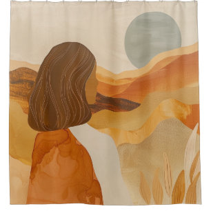 Sage Moon Boho Woestijnheuvels Terracotta Landscha Douchegordijn