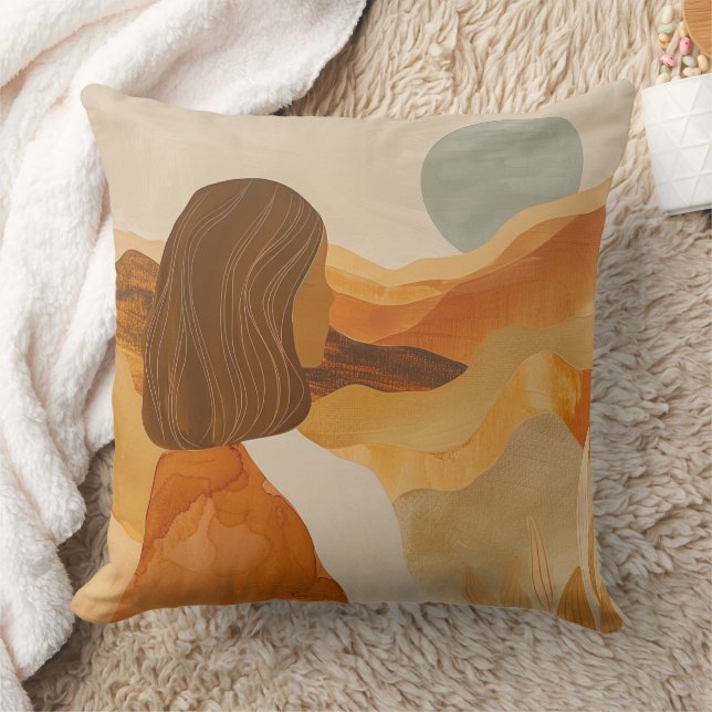 Sage Moon Boho Woestijnheuvels Terracotta Landscha Kussen (Deken)