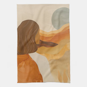 Sage Moon Boho Woestijnheuvels Terracotta Landscha Theedoek
