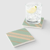 Sage Moss Green en Ecru, Stripes Square Onderzette Stenen Onderzetter (Zijkant)