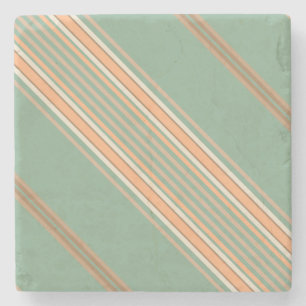 Sage Moss Green en Ecru, Stripes Square Onderzette Stenen Onderzetter