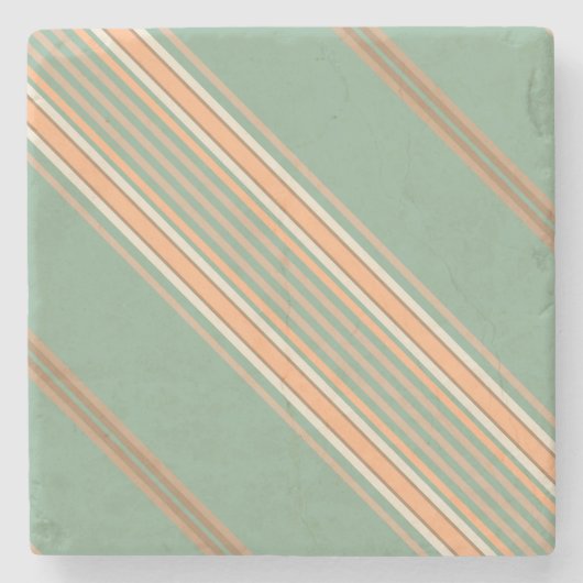 Sage Moss Green en Ecru, Stripes Square Onderzette Stenen Onderzetter (Voorkant)