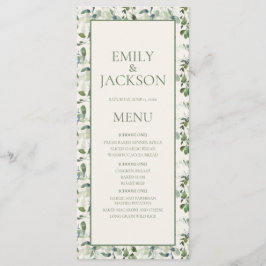 Sage Moss Green Leaves Cream Wedding Menu