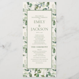 Sage Moss Green Leaves Cream Wedding Programme Programmakaart