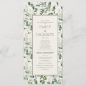 Sage Moss Green Leaves Cream Wedding Programme Programmakaart (Voorkant / Achterkant)