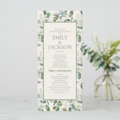 Sage Moss Green Leaves Cream Wedding Programme Programmakaart (Staand voorkant)