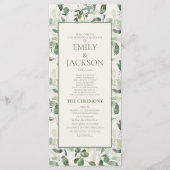 Sage Moss Green Leaves Cream Wedding Programme Programmakaart (Voorkant)