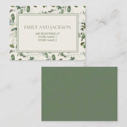 Sage Moss Green Leaves Cream Wedding Registry Informatiekaartje (Voorkant / Achterkant)