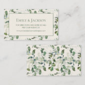 Sage Moss Green Leaves Cream Wedding Website Visitekaartje (Voorkant / Achterkant)