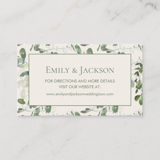 Sage Moss Green Leaves Cream Wedding Website Visitekaartje (Voorkant)