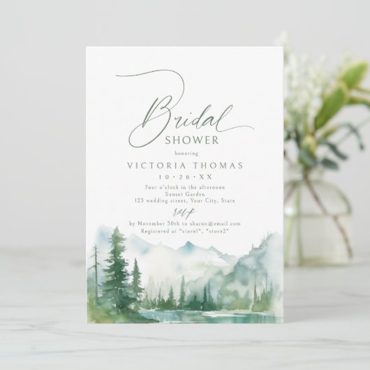 Sage Mountain Forest Rustic Bridal Shower Kaart (Staand voorkant)