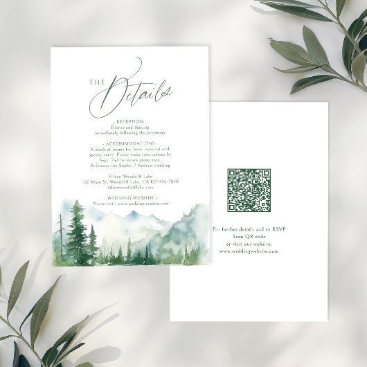 Sage Mountain Forest Rustic QR-code Details Notitiekaartje