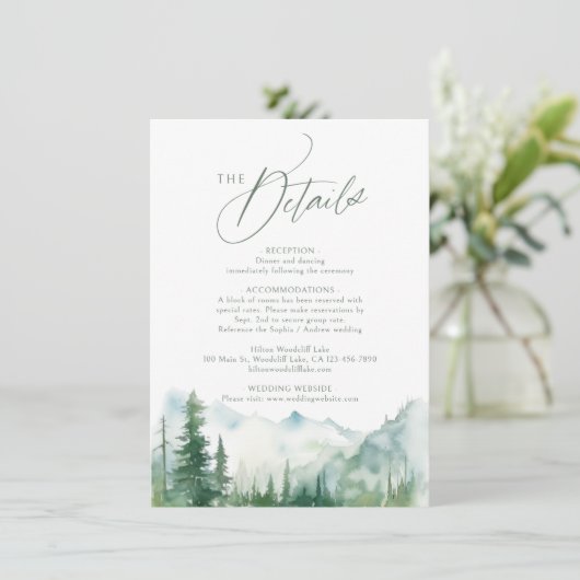 Sage Mountain Forest Rustic QR code Details Notitiekaartje (Staand voorkant)