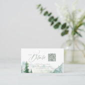 Sage Mountain Forest Rustic QR code Details Plaatskaartje (Staand voorkant)