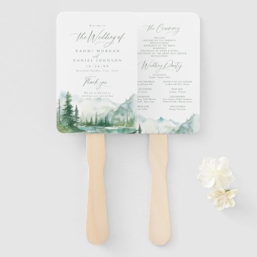Sage Mountain Forest Rustic Wedding Programs Handwaaier (Voorkant en achterkant)
