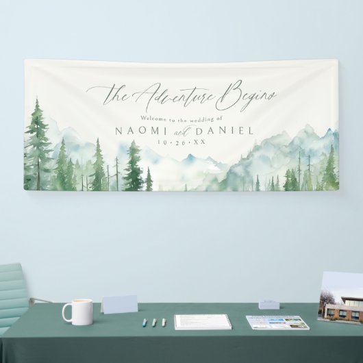Sage Mountain Forest Rustieke Trouw Welkom Spandoek (Beurs)