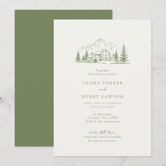 Sage Mountain Rustic Trouwuitnodiging Kaart (Voorkant / Achterkant)