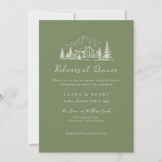 Sage Mountain Wedding Rehearsal Dinner Invitation Kaart (Voorkant)