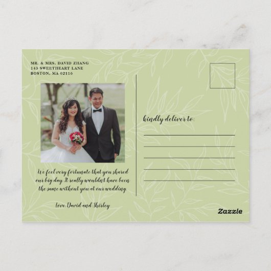 Sage Multi Foto Hand Lettering Dank u bruiloft Briefkaart (Achterkant)