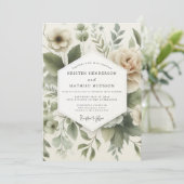Sage Muted Flora Wedding Kaart (Staand voorkant)