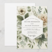 Sage Muted Flora Wedding Kaart (Voorkant / Achterkant)