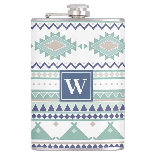 Sage & Navy Blue Native American Pattern Heupfles (Voorkant)