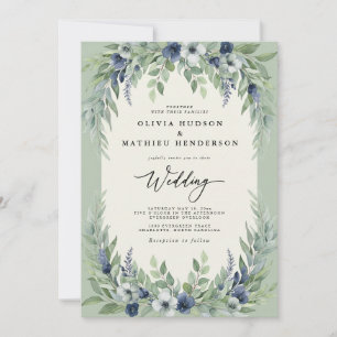 Sage Navy Watercolor Bosbruiloft Kaart