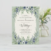 Sage Navy Watercolor Bosbruiloft Kaart (Staand voorkant)