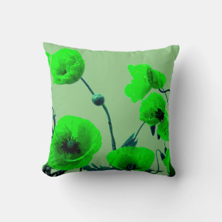 Sage Neon Green Floral Waterverf Poppy Flowers Kussen