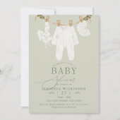 Sage Neutral Boho Clothes Line Baby shower Kaart (Voorkant)