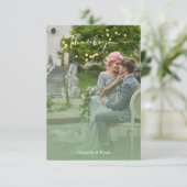 Sage Newlyweds Photo Simple Calligraphy Script Bedankkaart (Staand voorkant)