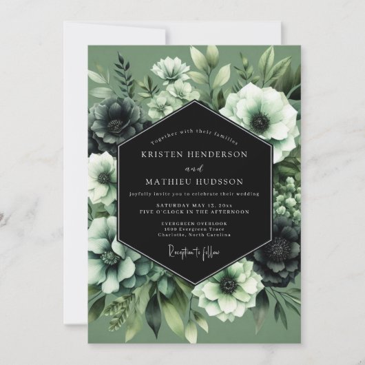 Sage Nocturnal Bloom Wedding Kaart (Voorkant)