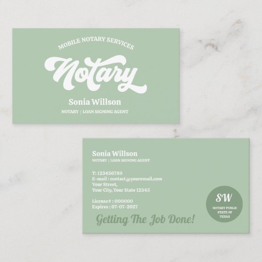 Sage Notaris Lening Signing Agent Kalligrafie Visitekaartje (Voorkant / Achterkant)