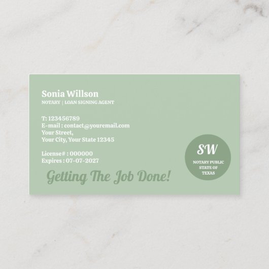 Sage Notaris Lening Signing Agent Kalligrafie Visitekaartje (Achterkant)