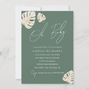 Sage Oh Baby Boho Leaf Baby shower Kaart