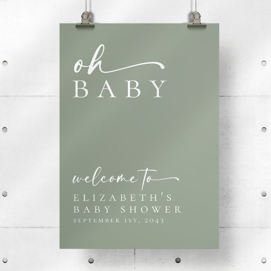 Sage Oh Baby Minimalistisch Baby shower Welkomstbo Poster