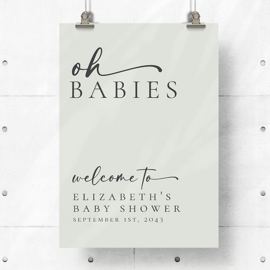Sage Oh Baby's Minimalistisch Baby shower Welkomst Poster