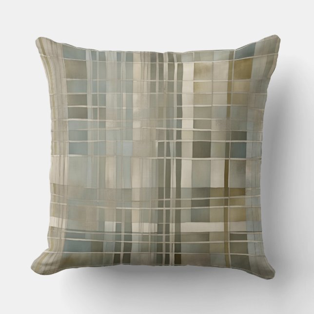 Sage Olijfgroen Dusty Blue Farmhouse Plaid Kussen (Voorkant)