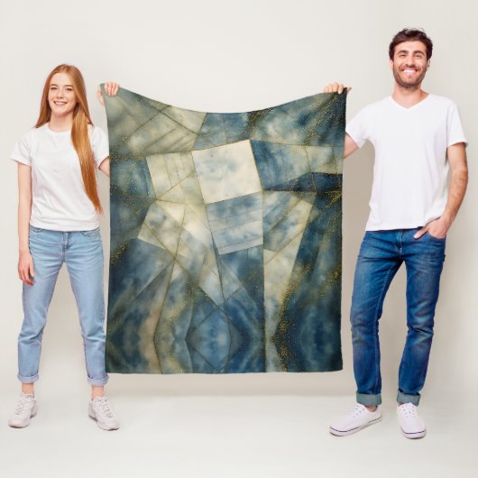 Sage Olijfgroen Goud Geometrisch Abstract Natuurli Fleece Deken (In situ)