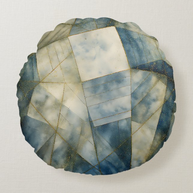 Sage Olijfgroen Goud Geometrisch Abstract Natuurli Rond Kussen (Voorkant)