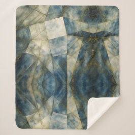 Sage Olijfgroen Goud Geometrisch Abstract Natuurli Sherpa Deken