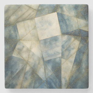 Sage Olijfgroen Goud Geometrisch Abstract Natuurli Stenen Onderzetter