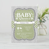Sage Olijfgroen Grijs Bloemen Baby shower Uitnodig Kaart (Staand voorkant)