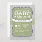 Sage Olijfgroen Grijs Bloemen Baby shower Uitnodig Kaart (Voorkant / Achterkant)