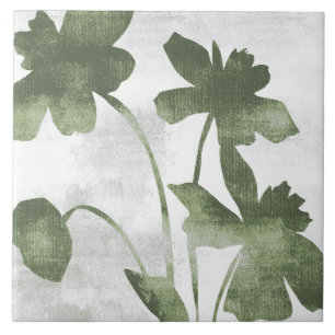 Sage Olijfgroene Schilderachtige Botanische Kunst Tegeltje