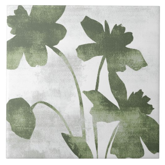 Sage Olijfgroene Schilderachtige Botanische Kunst Tegeltje (Voorkant)