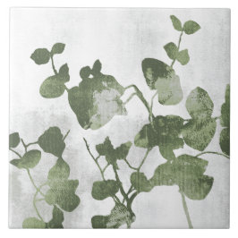 Sage Olijfgroene Schilderachtige Botanische Kunst Tegeltje