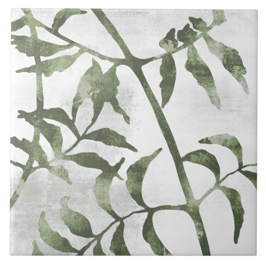 Sage Olijfgroene Schilderachtige Botanische Kunst Tegeltje (Voorkant)