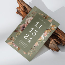 Sage Olijfgroene Trouwdag | Elegante Bloemige Aard Save The Date